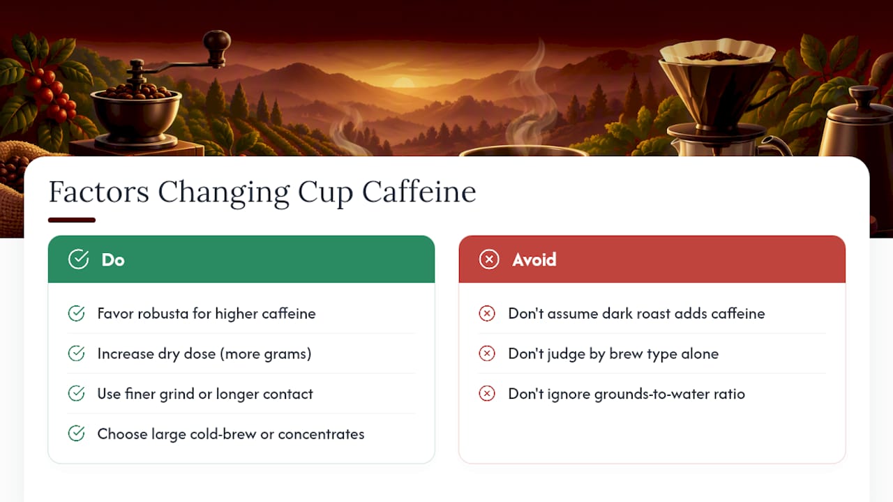 What Actually Changes the Caffeine in Your Cup — overview diagram