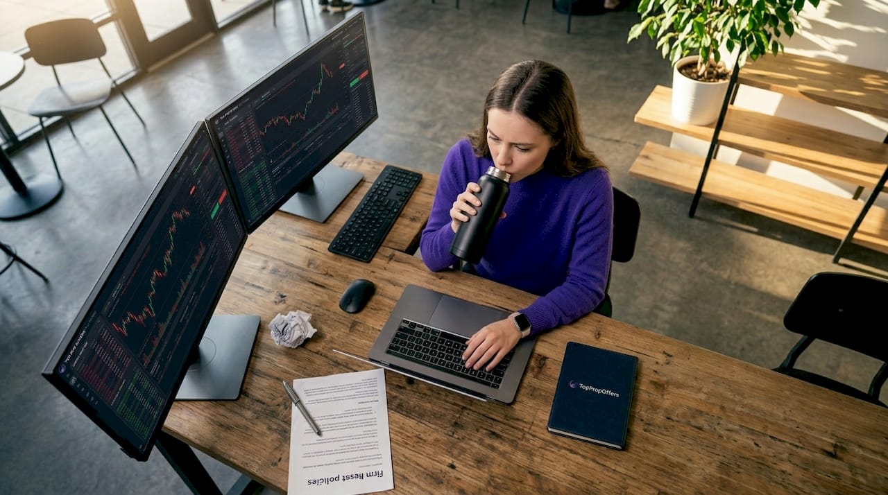 Trader comparing firm reset policies workspace