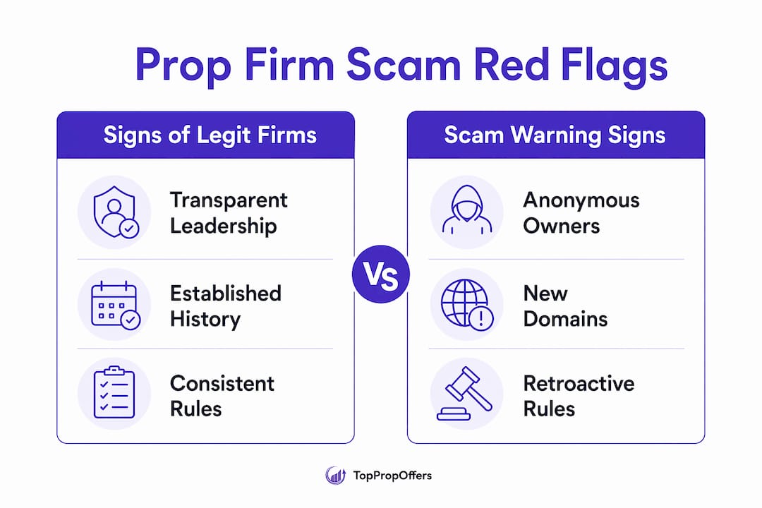 Infographic comparing legitimate firms and scam red flags