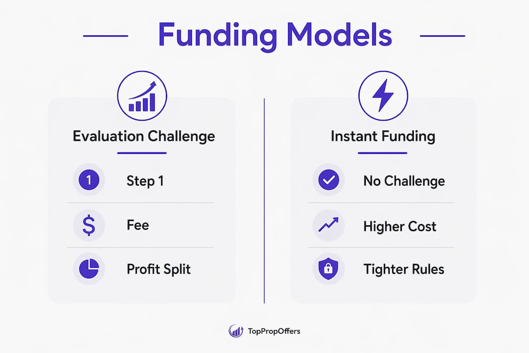 Infographic comparing prop firm funding models