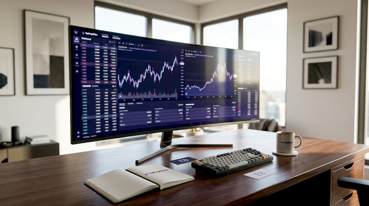 Trading desk with payouts ledger and financial dashboards