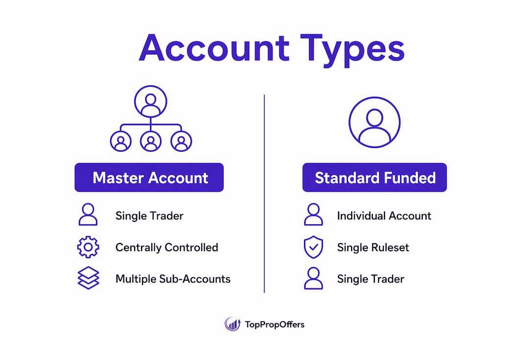 Infographic comparing master account and standard funded account differences