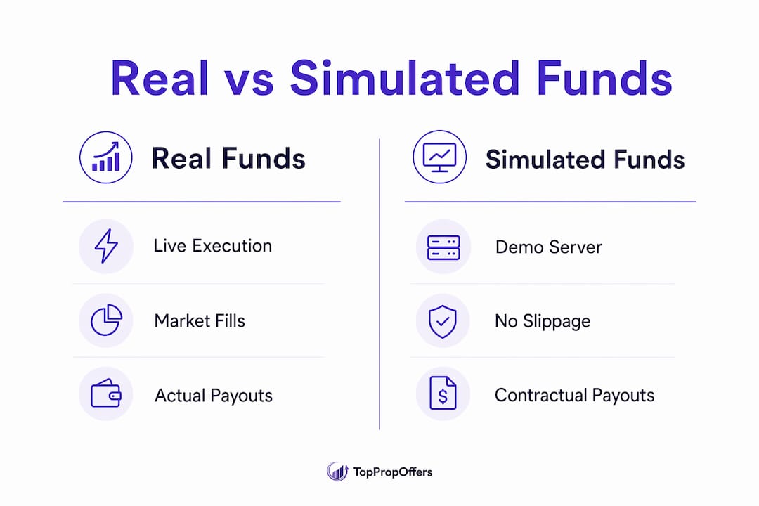 Infographic comparing real and simulated funding