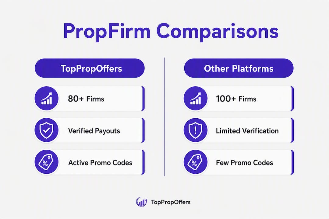Infographic comparing prop firm platforms with key features