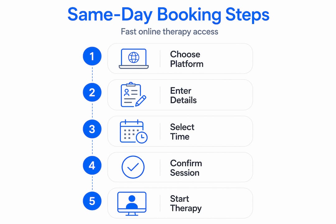 Infographic shows five steps for online therapy booking