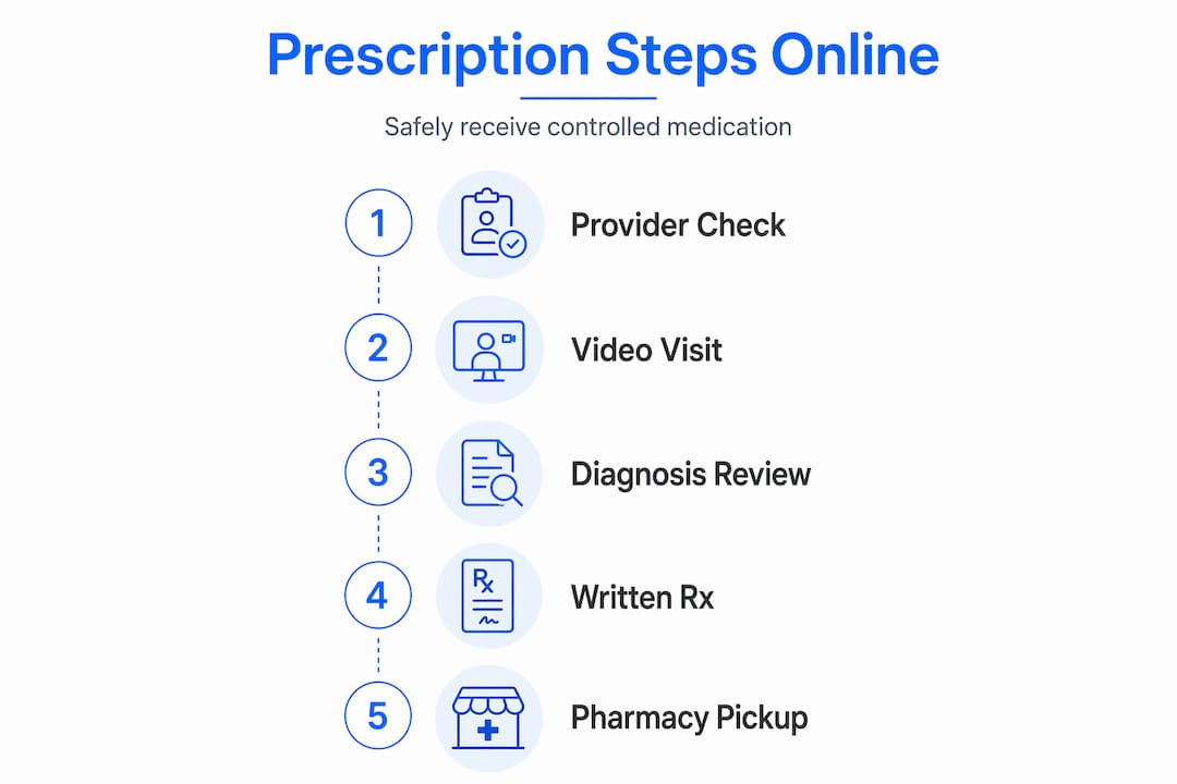 Infographic showing steps for online prescription process