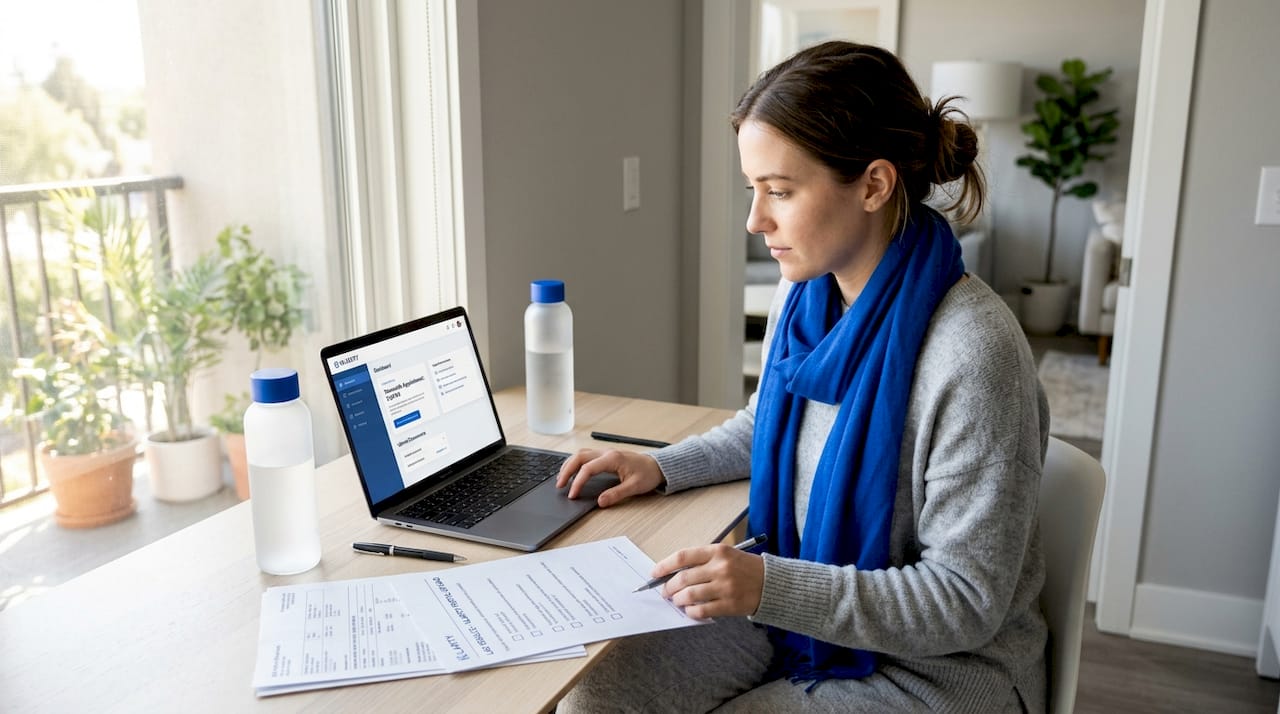 Patient preparing lab documents for telehealth