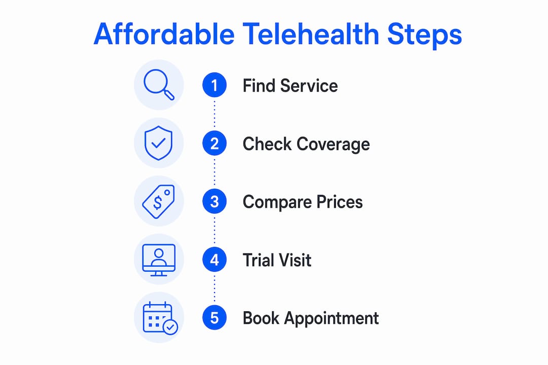 Infographic showing steps to affordable telehealth