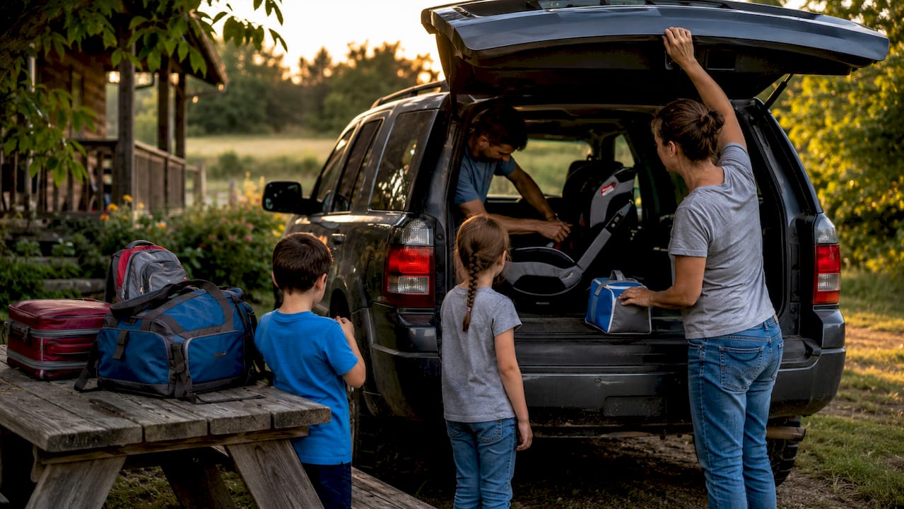 Rural family preparing for long healthcare trip