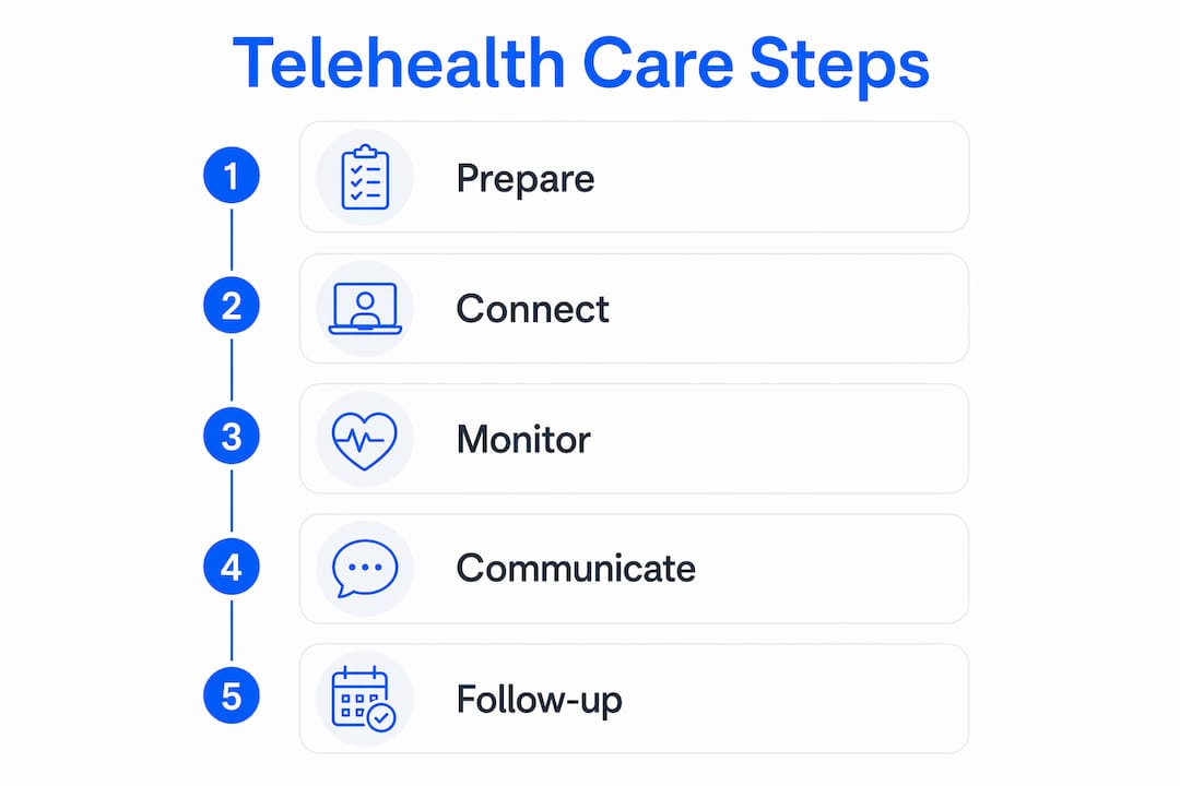 Infographic showing telehealth chronic care steps