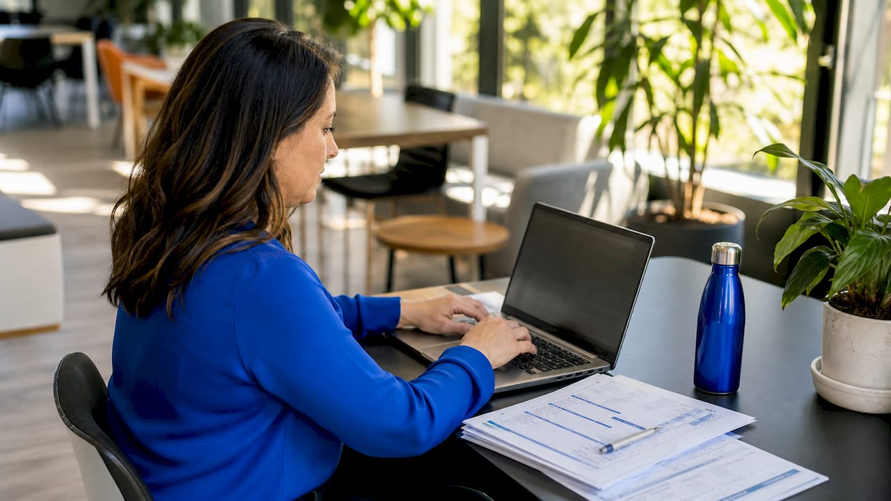 Hands typing medical billing codes at office desk