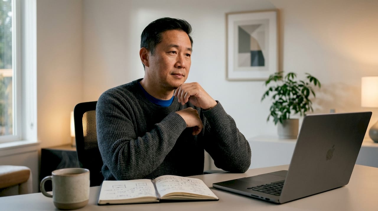 Man preparing for teletherapy in café setting