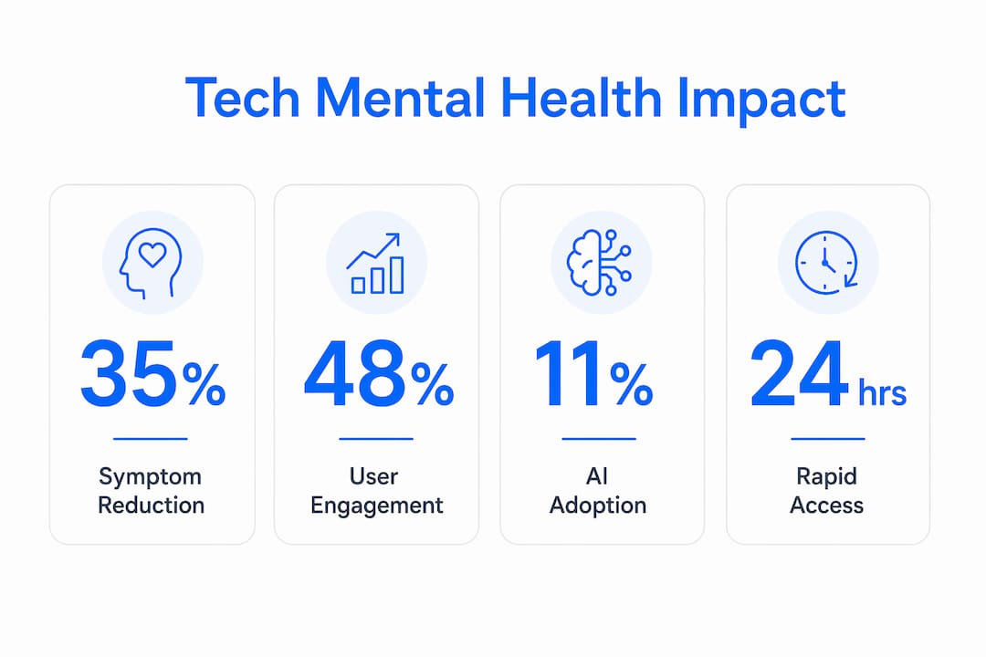 Infographic showing key statistics on digital mental health impact
