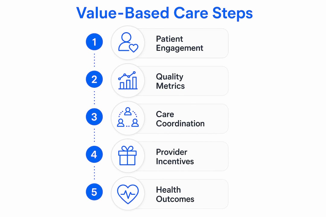 Infographic showing steps of value-based care implementation