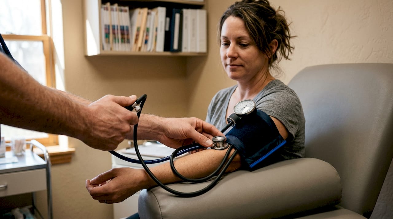 Close-up of blood pressure check in clinic