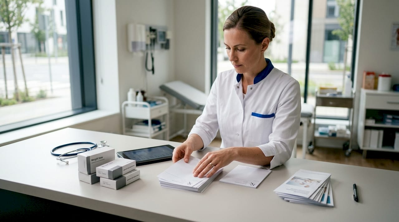 Pharmacist preparing weight loss prescriptions