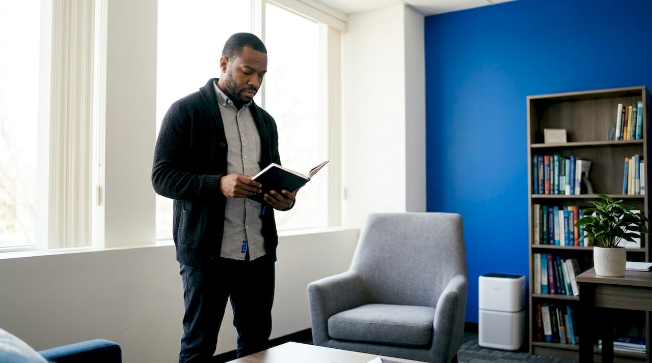 Therapist preparing notes in home office