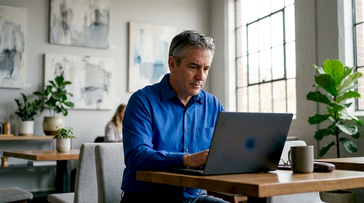 Mental health clinician preparing for telehealth session