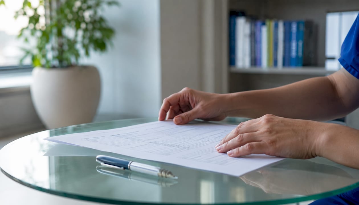 Healthcare provider writing patient history notes