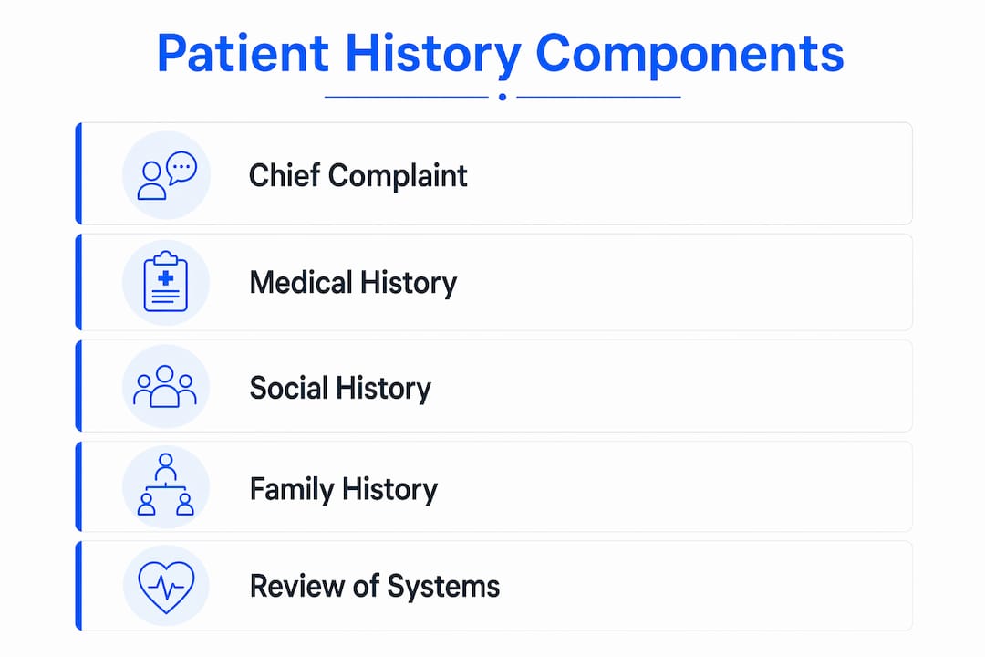 Infographic showing patient history components in vertical flow
