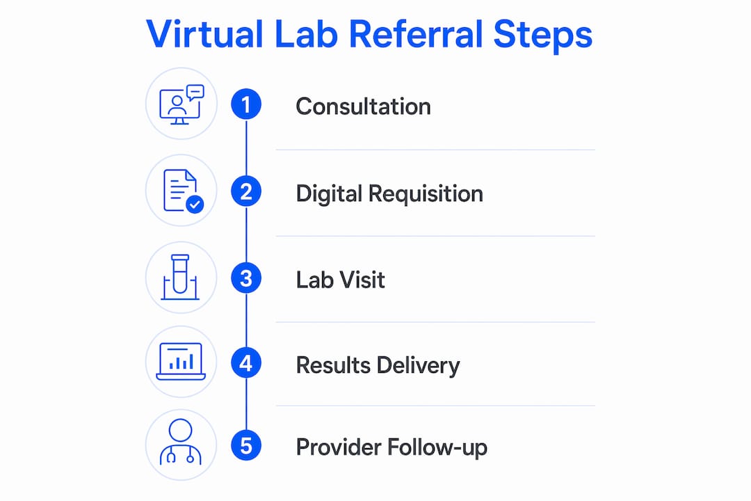 Infographic showing step-by-step virtual lab referral process