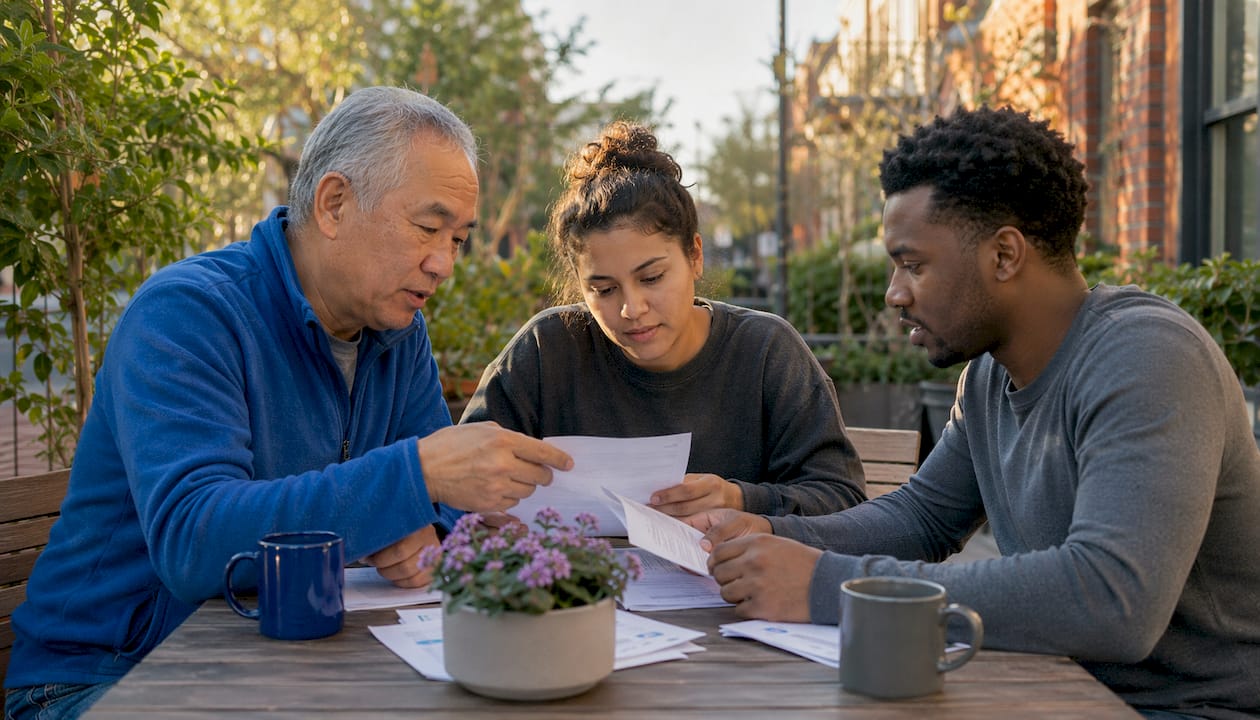 Elderly man and woman calculating telehealth costs