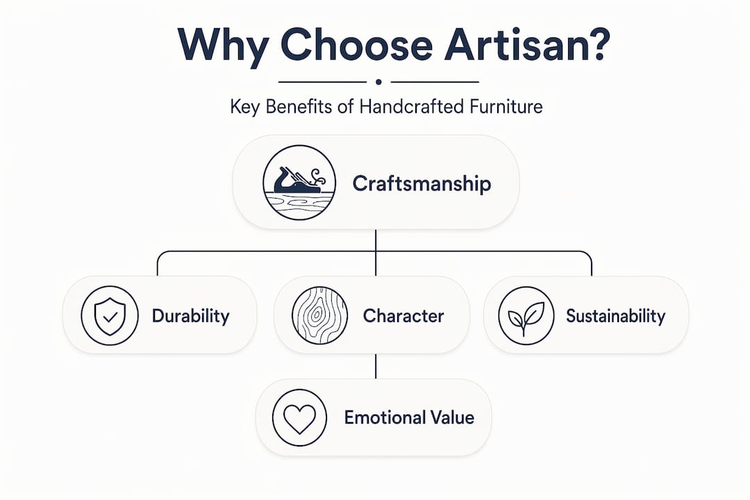 Infographic showing hierarchy of artisan furniture benefits
