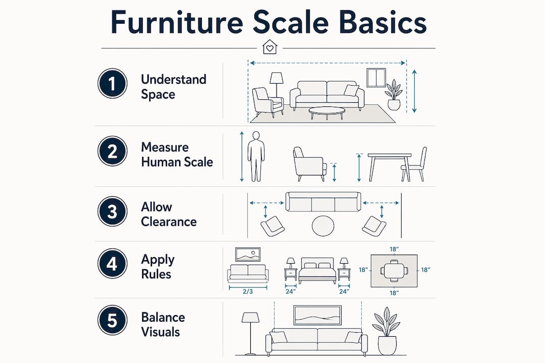 Infographic showing key furniture scale concepts