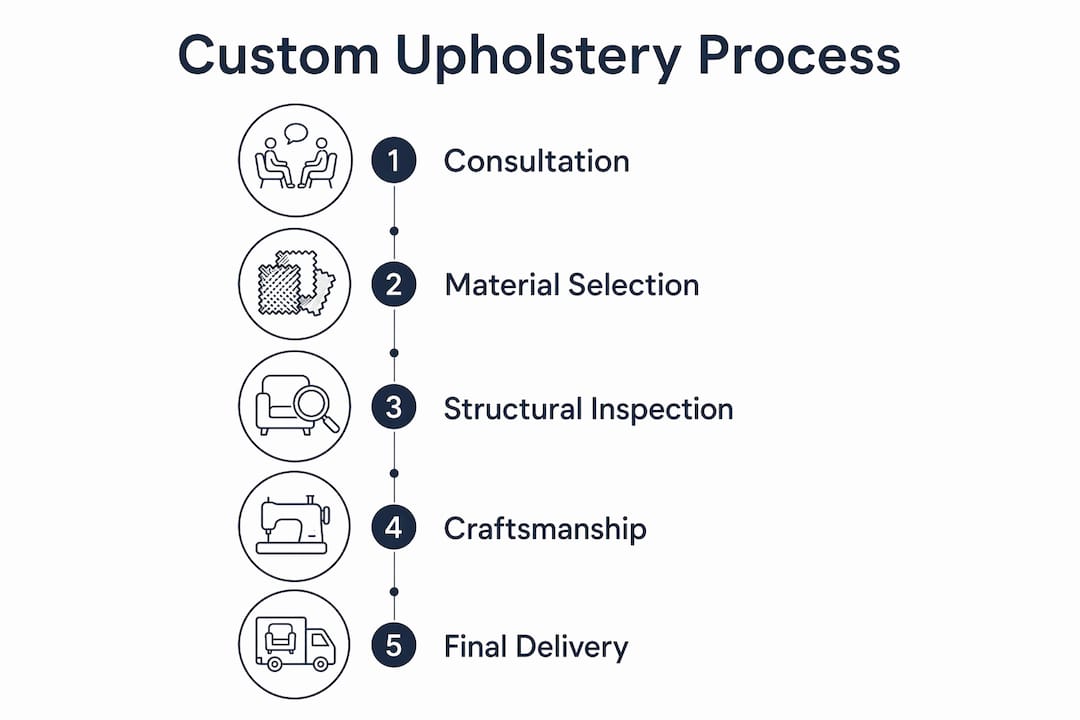 Infographic depicting custom upholstery process stages
