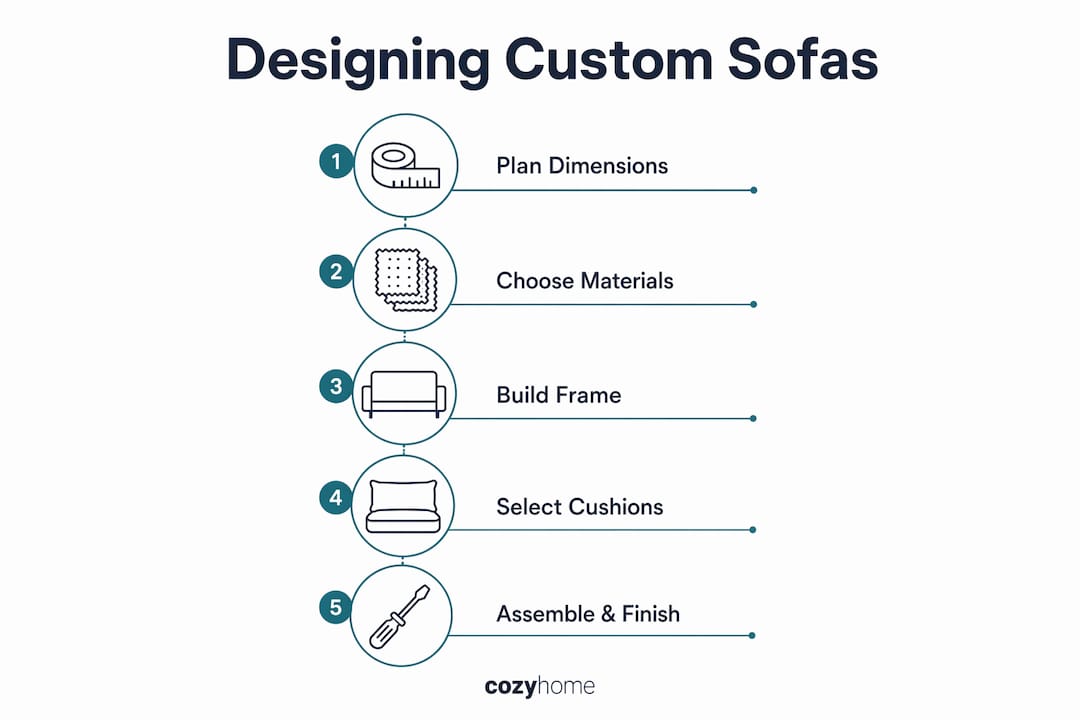 Infographic outlining custom sofa design steps