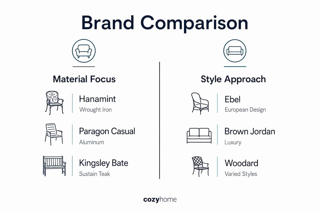 Infographic comparing outdoor furniture brands and materials