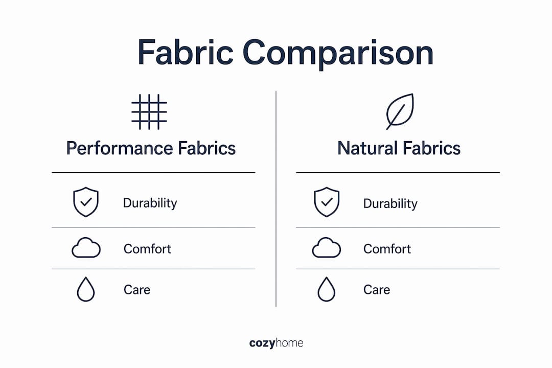Infographic showing upholstery fabric comparison factors