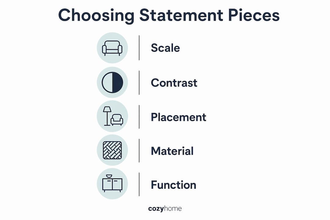 Infographic showing steps to choose furniture statement piece