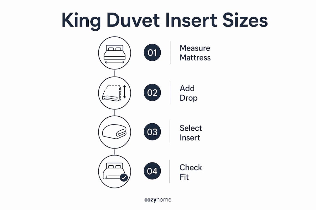Infographic showing king duvet insert sizing steps