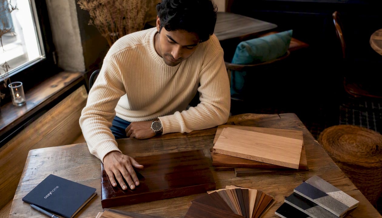 Man inspecting tabletop thickness and finishes