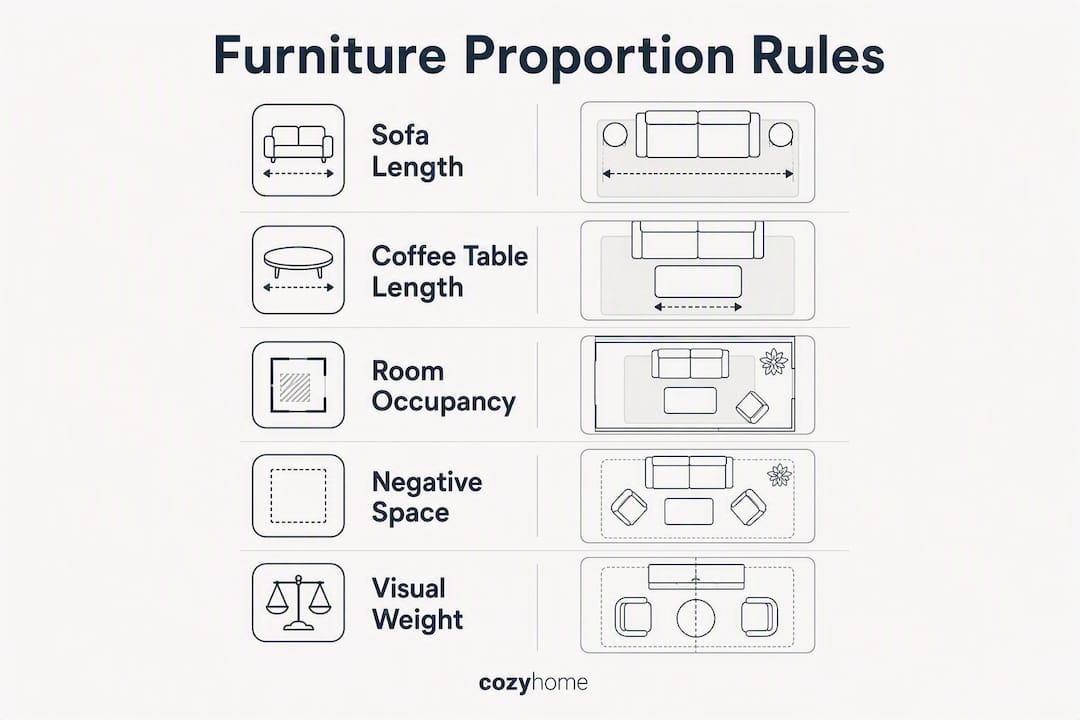 Infographic highlighting furniture proportion rules