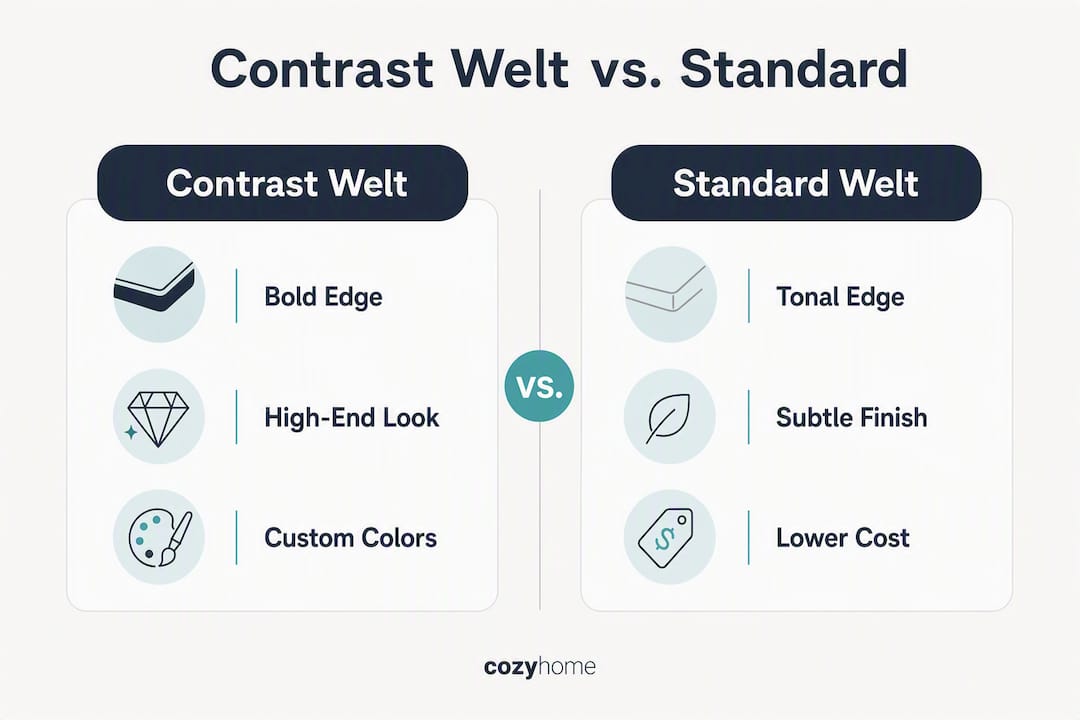 Infographic comparing contrast welt and standard welt