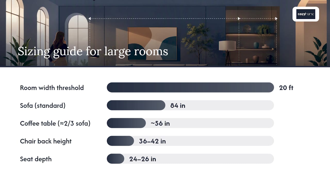Furniture sizing guidelines for large rooms