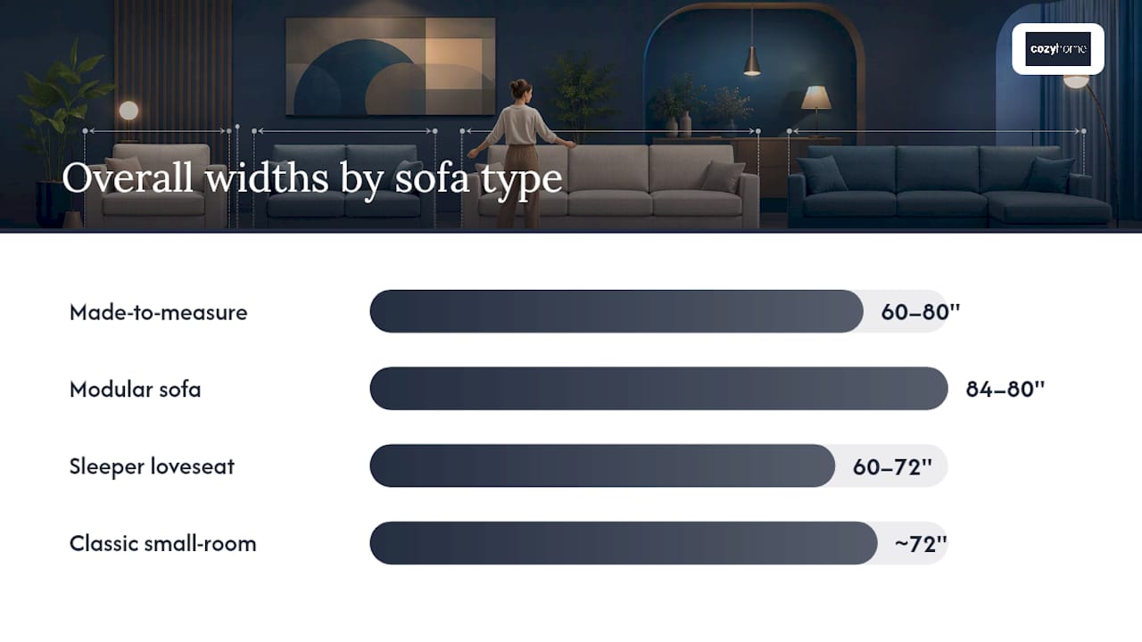 Comparison chart of compact sofa dimensions and features