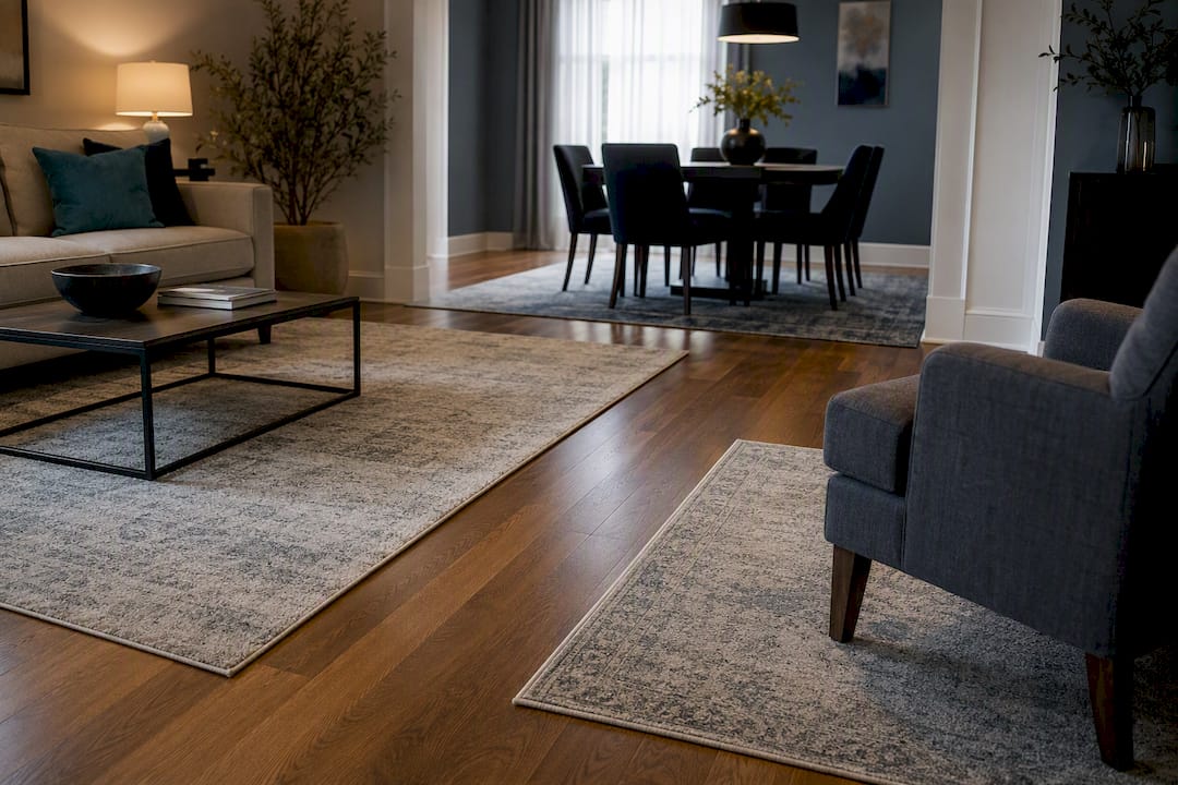 Different rug sizes under living room furniture groups