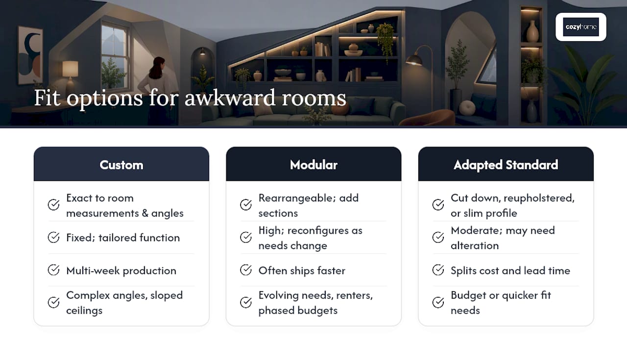 Comparison diagram of furniture types for awkward rooms