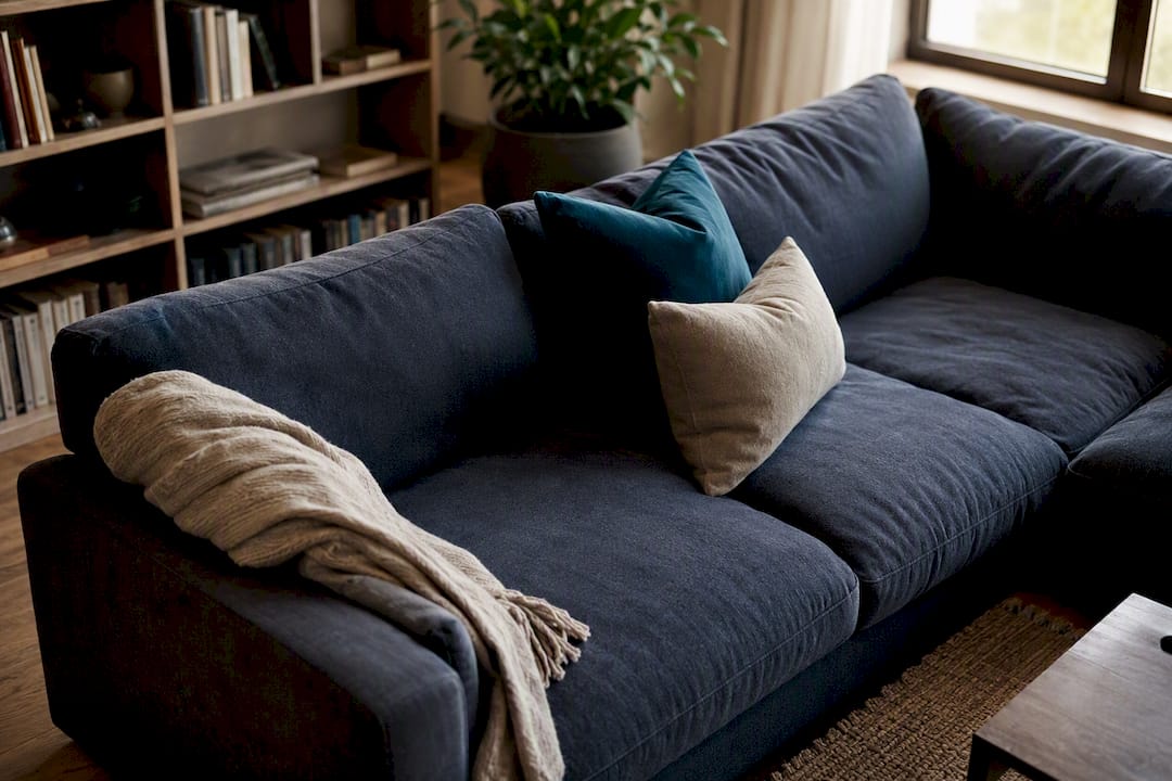 Deep seat sofa cushions in living room corner