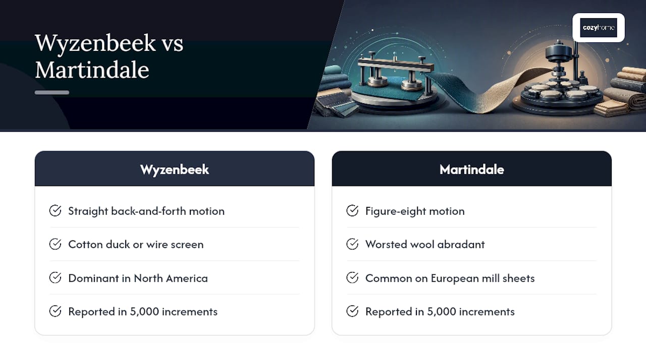 Comparison diagram of Wyzenbeek and Martindale fabric tests