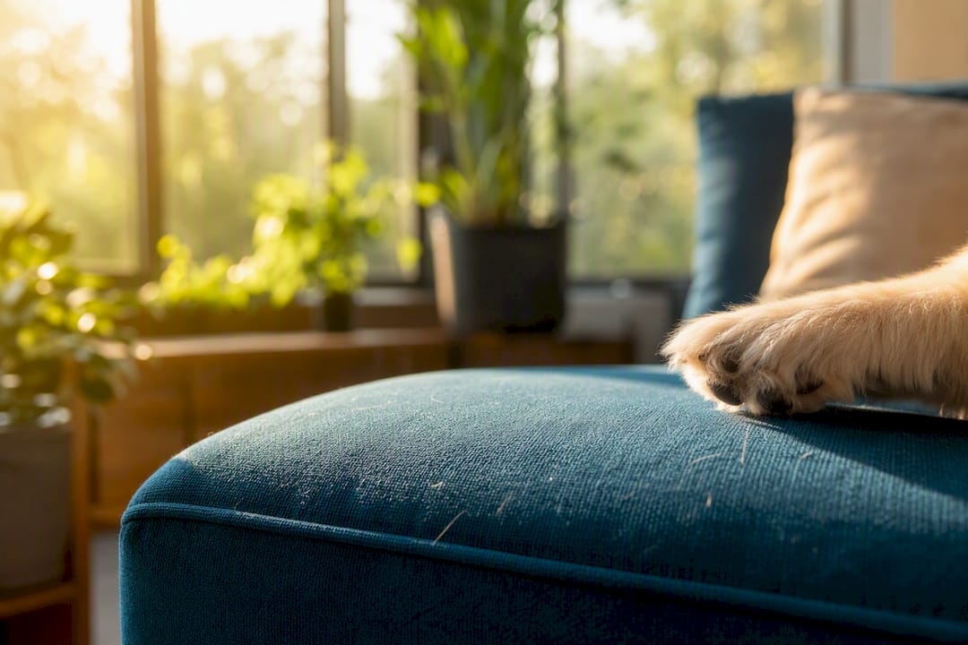 Microfiber sofa fabric resisting pet hair