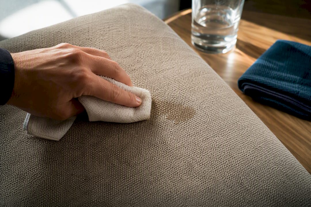 Hand wiping upholstered dining chair fabric