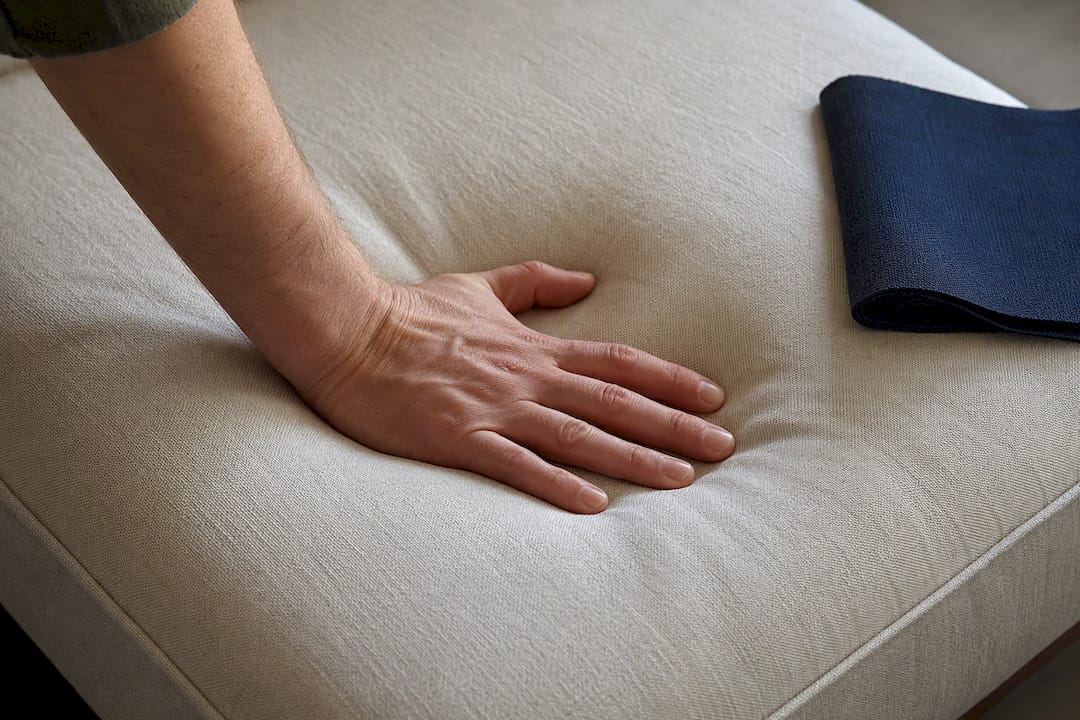 Hand testing sofa cushion springback