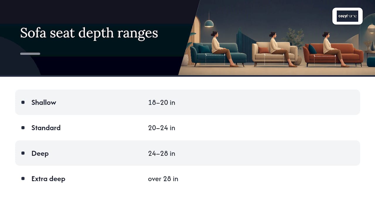 Sofa seat depth range comparison chart