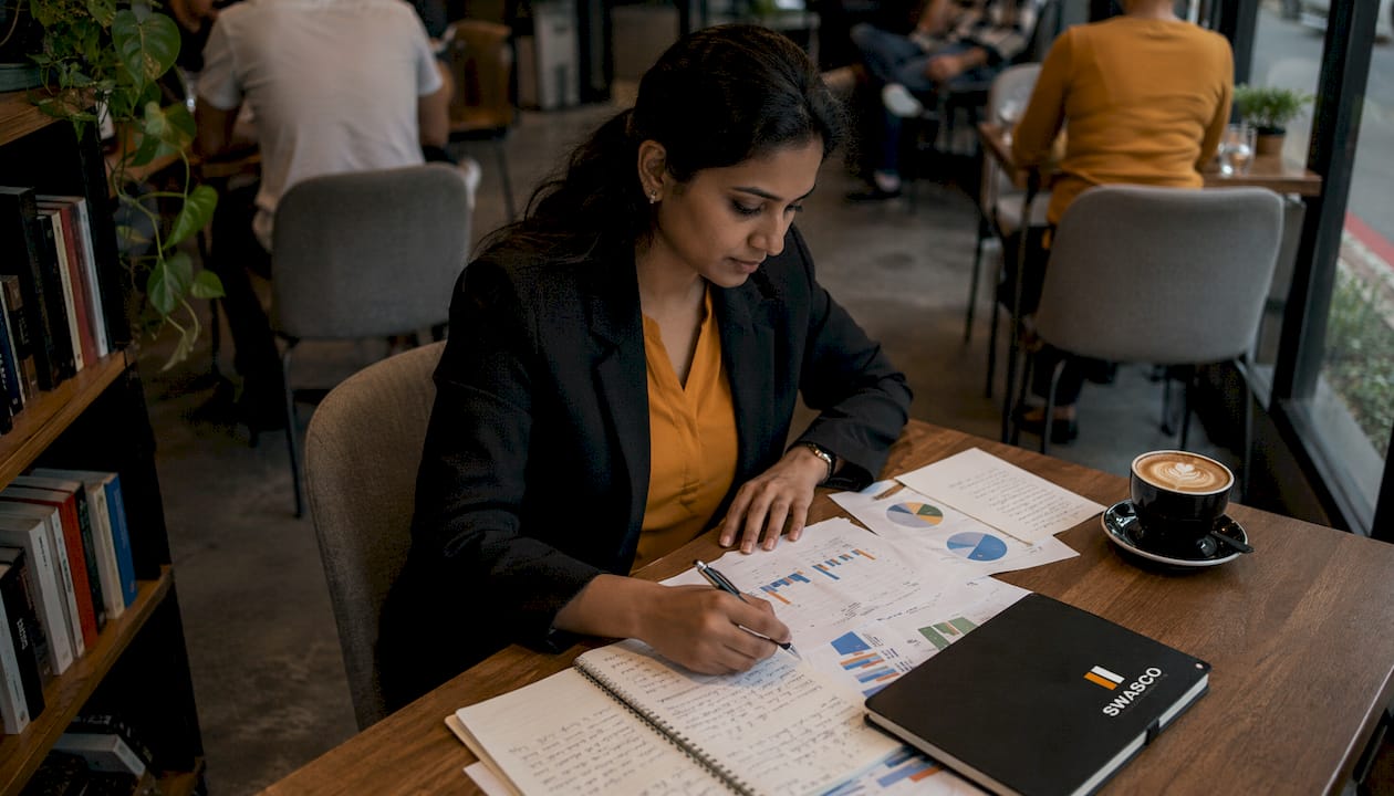 Real estate agent reviewing lead scores at desk