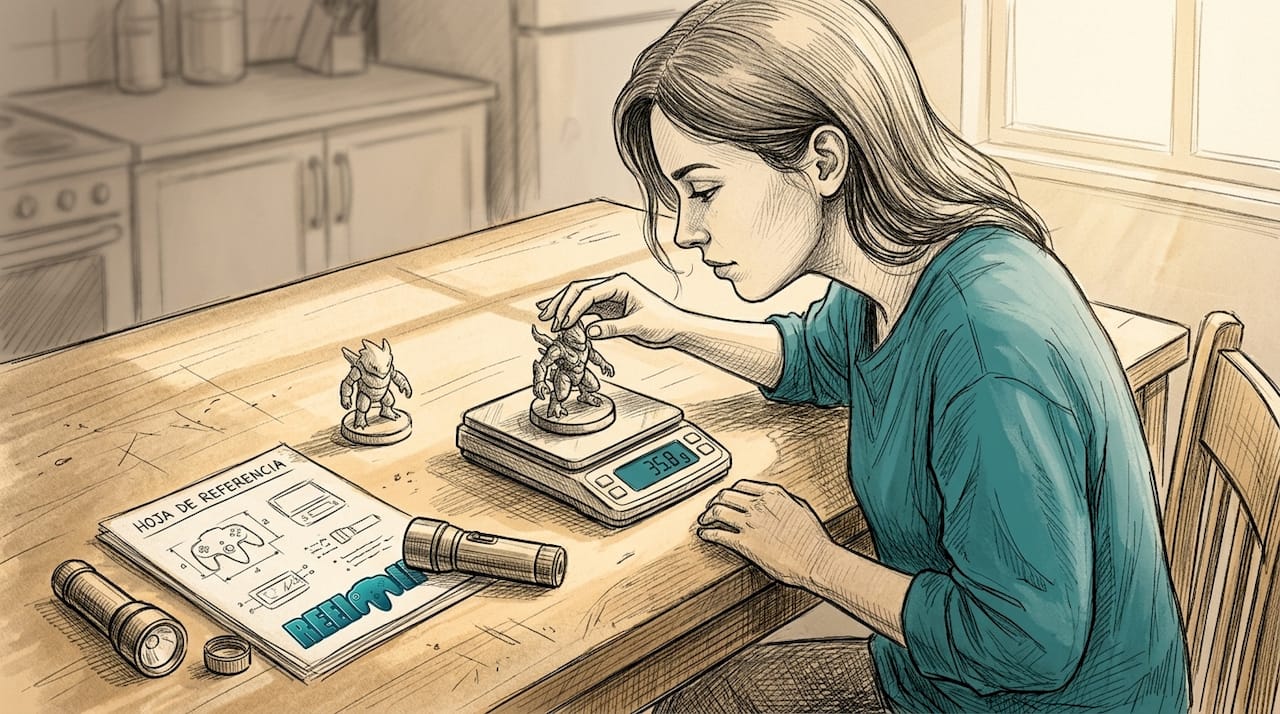 Woman inspecting and weighing a 3D printed figure