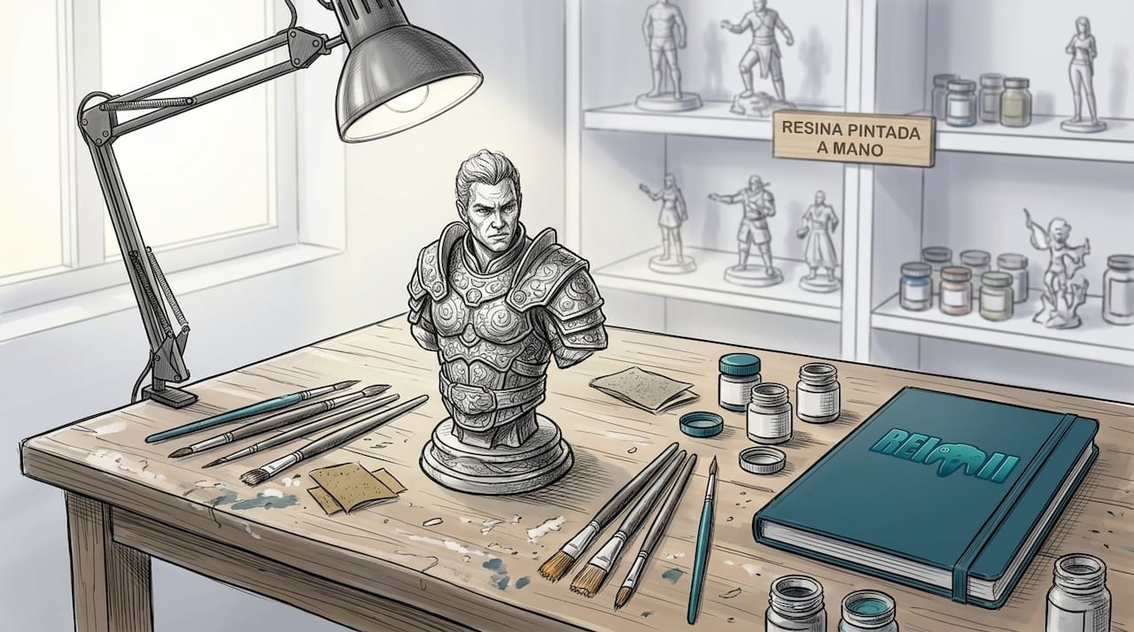 Figura de resina trabajada a mano en un taller artesanal, cuidando hasta el más mínimo detalle.